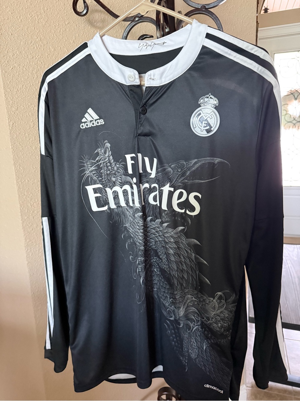 Adidas Black and White Dragon Real Madrid Long Sleeve Bale Jersey M